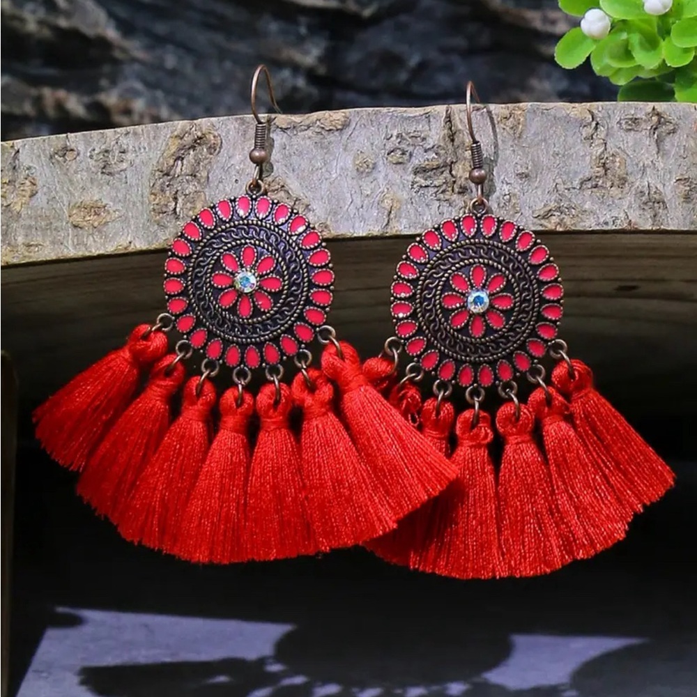 Tessa Tassel‎ Red Bohemian Boho Stylish Earrings for Women